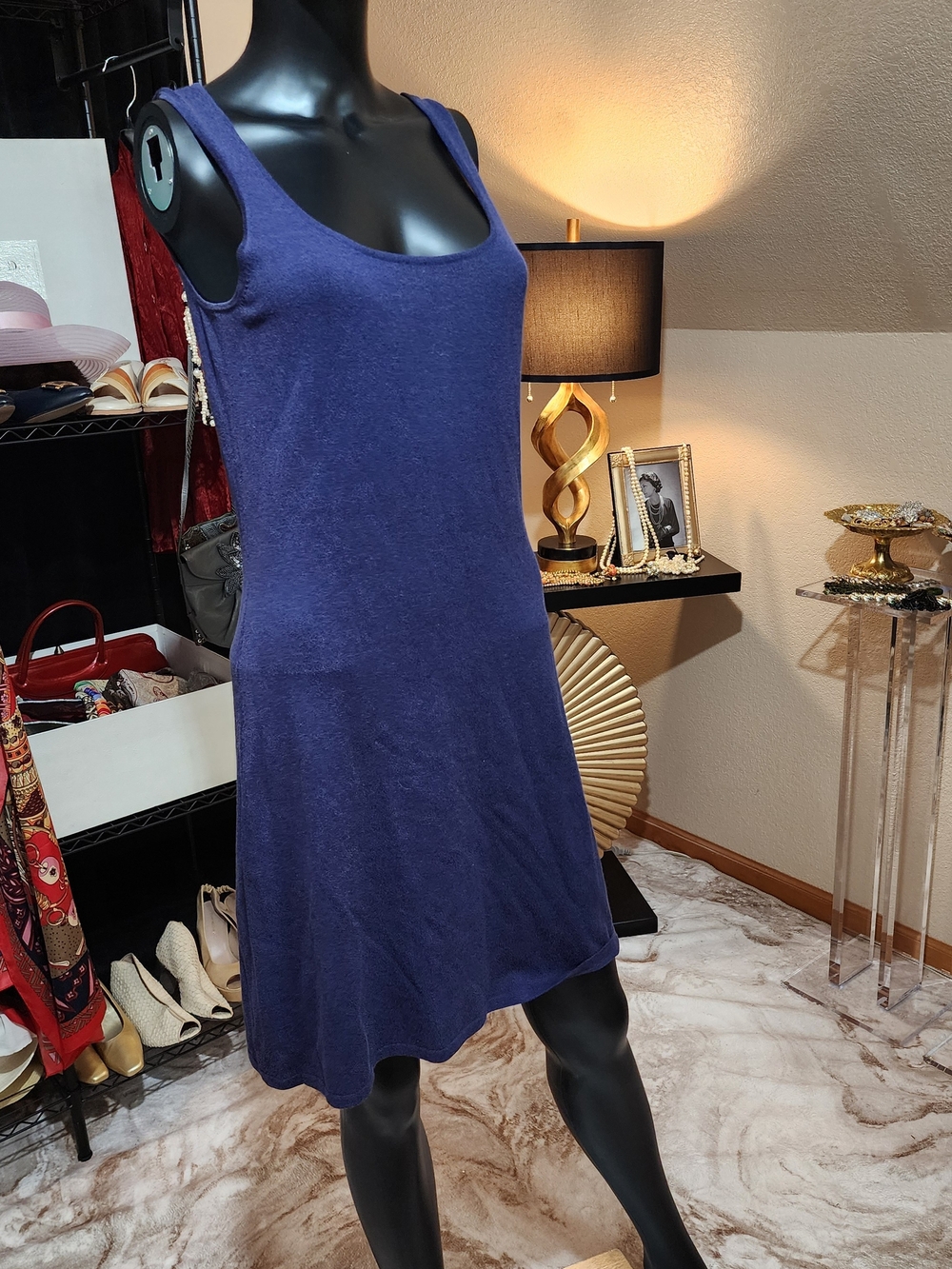 Etcetera Midnight Purple Scoop Neck Knit Midi Dress